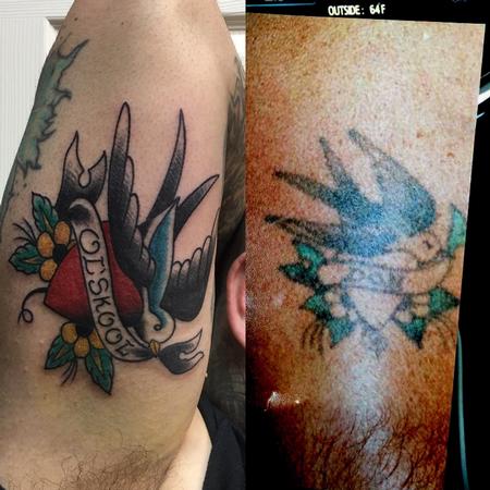 Tattoos - Sparrow with Heart & Flowers - 120610